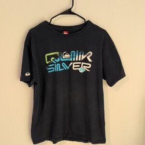 Quiksilver Black Tee with Green, Blue & White Logo Men's Large L